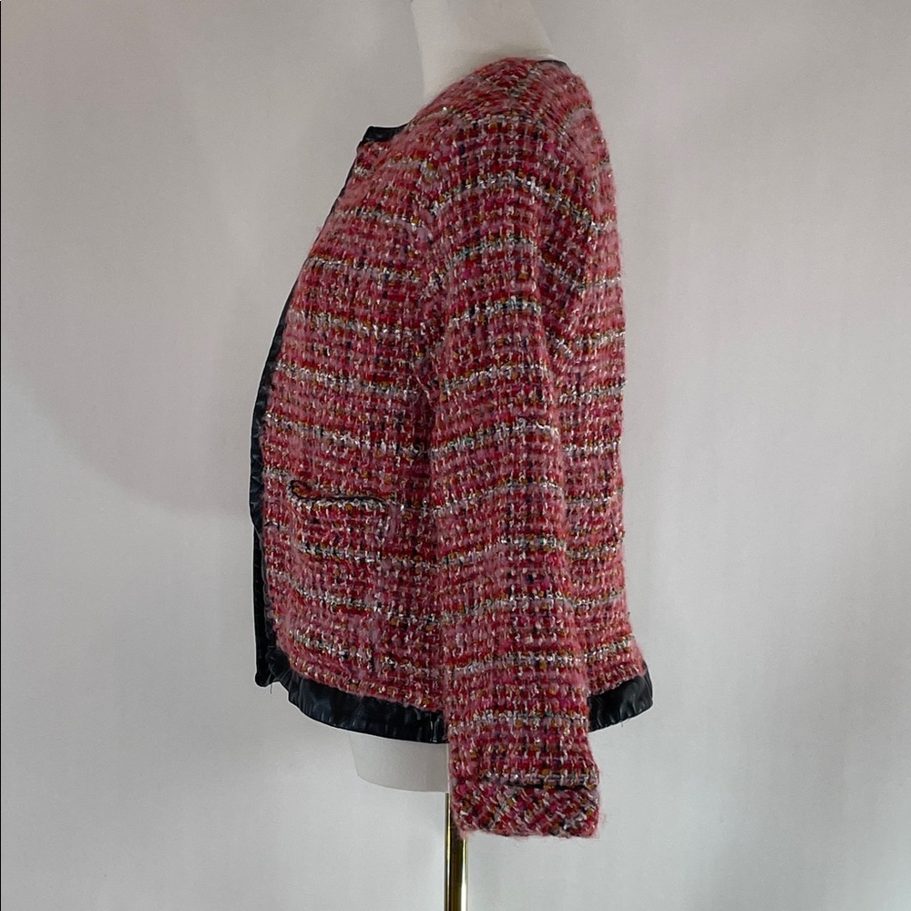 English Factory Faux Leather Trim Tweed Jacket, M - Picture 4 of 8